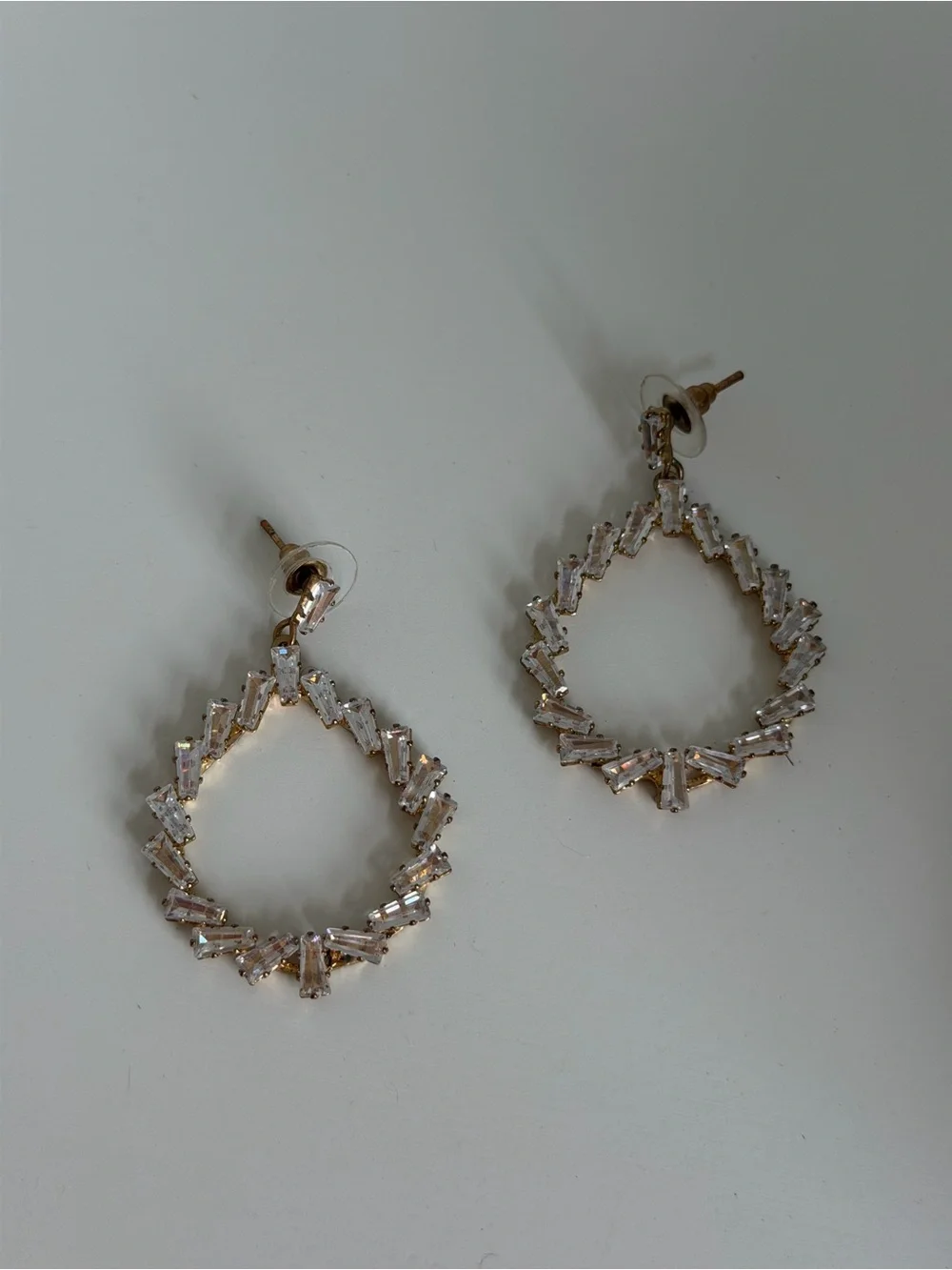 Crystal Baguette Hoop Earrings - Clear/Silver